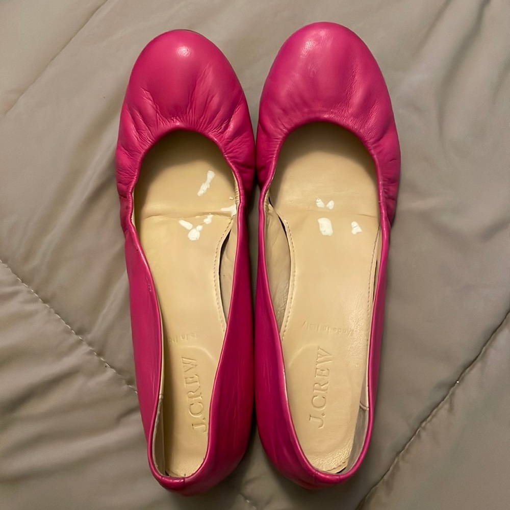 J. Crew Hot Pink Leather Ballet Flats